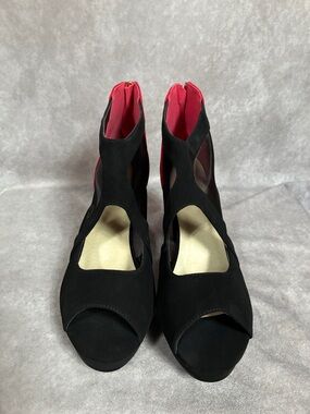 Black & Red Peep-Toe Cutout Heels